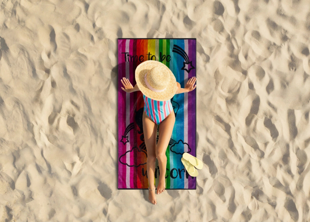 Telo Mare Jacquard Spugna Asciugamano Spiaggia Disegno Unicorno