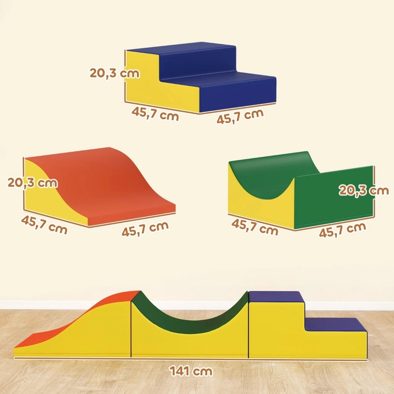 Set da arrampicata e gattonamento in 3 pezzi per bambini piccoli, in similpelle e schiuma, colore giallo.