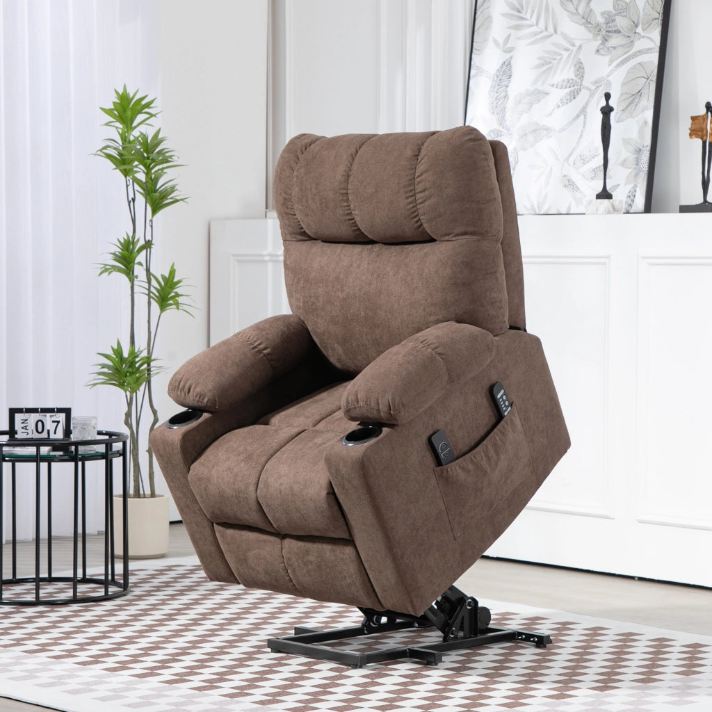 POLTRONA Relax Elettrica Alzapersona Reclinabile con Massaggio e Calore Marrone