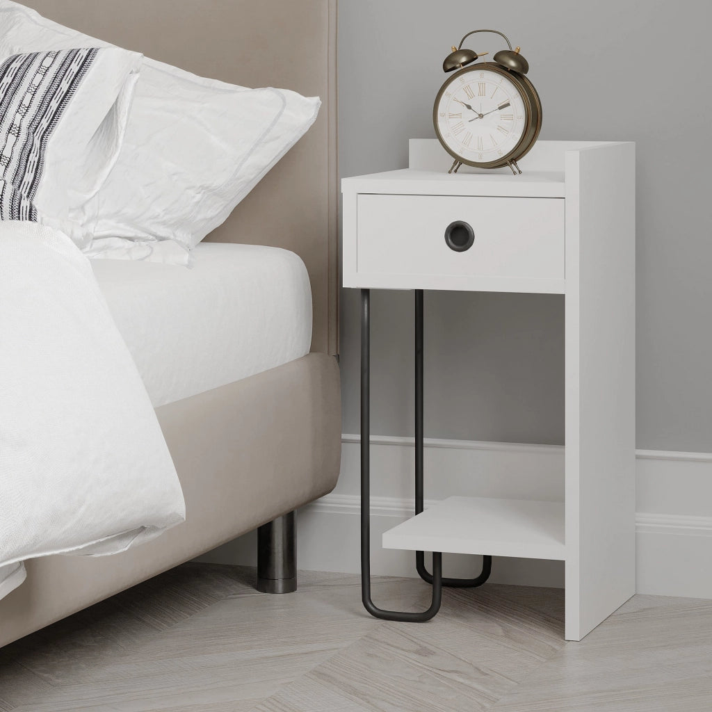 Comodino diritto in legno "Sirius" - 32 x 30 x 61 cm - Bianco