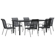 Set da Pranzo da Giardino 7 pz | Set Salotto da Giardino Nero in Acciaio e Textilene