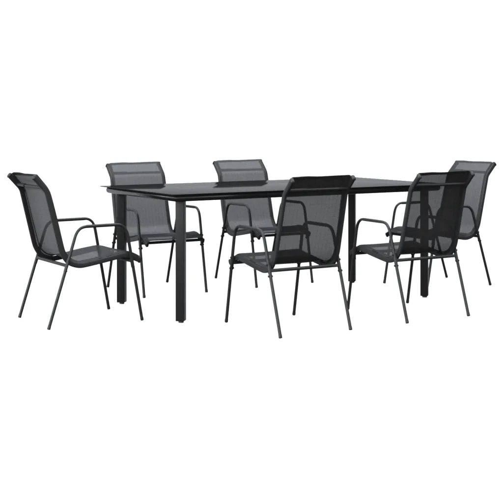 Set da Pranzo da Giardino 7 pz | Set Salotto da Giardino Nero in Acciaio e Textilene