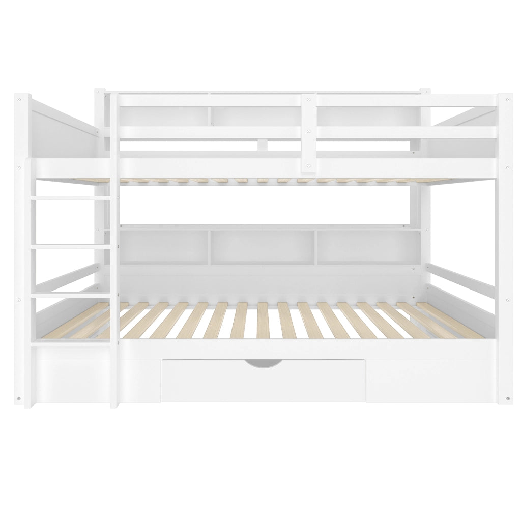 OKWISH Letto a Castello 90×200 cm e 90×200 cm, Letto 2 Posti con Cassetto, Vani Portaoggetti e Sponde, senza Materasso, Bianco