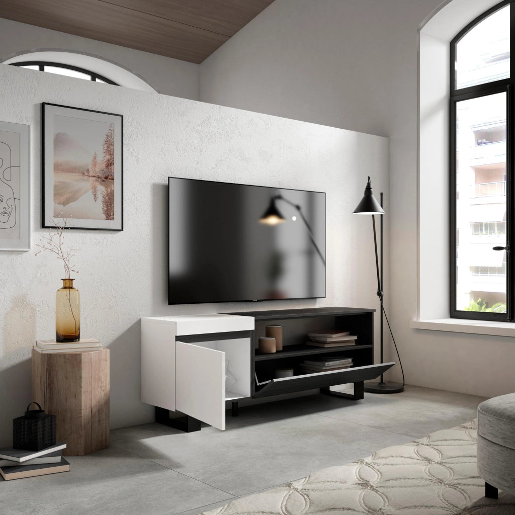 Mobile TV Soggiorno, 150x35x57cm, Per TV fino a 65", Design industriale, Bianco e nero RF2458