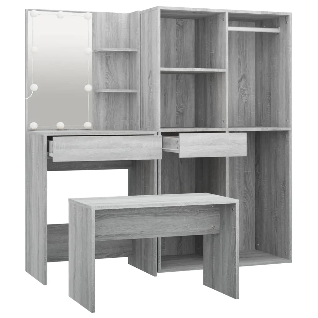 Set Tavolo da Toeletta con LED Grigio Sonoma Legno Multistrato 3114105