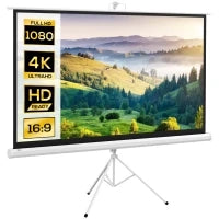 Telo Proiettore da 84 Pollici con Treppiede Regolabile, in Plastica e Metallo, 200x8x118 cm, Bianco