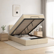 Letto Ottomano con Materasso e LED Crema 120 x 190 cm Tessuto 3456813