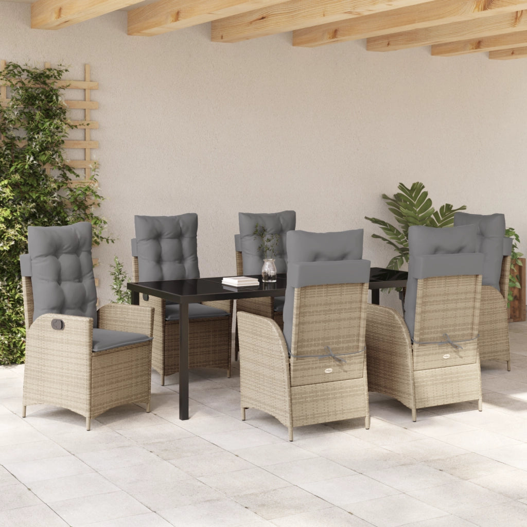 Set da Pranzo da Giardino 7 Pezzi con Cuscini - Beige - Rattan Polipropilene