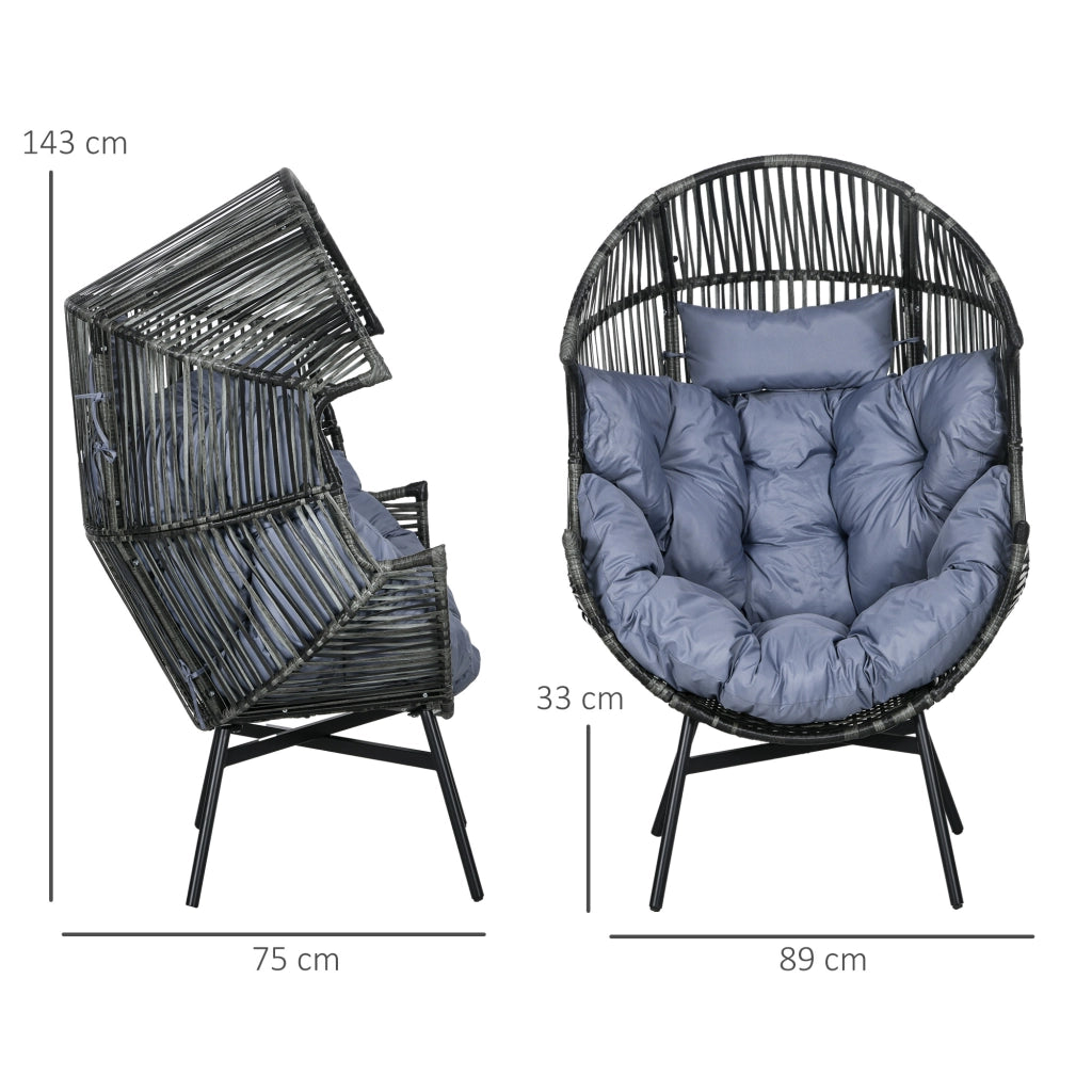 Poltrona giardino reclinabile ¨C Xylo ¨C PE rattan grigio nero 89x75x143 cm
