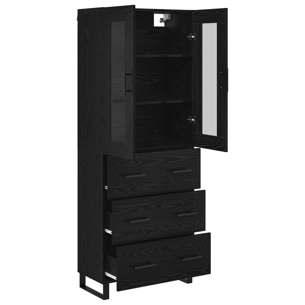 Credenza 2 pcs Rovere Nero Legno Stratificato e Vetro