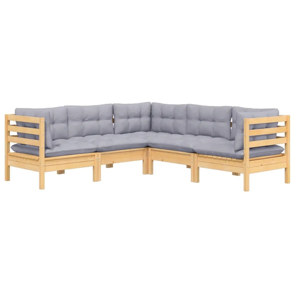 Set Divani da Giardino 5 pz con Cuscini Grigi Massello di Pino 3096670