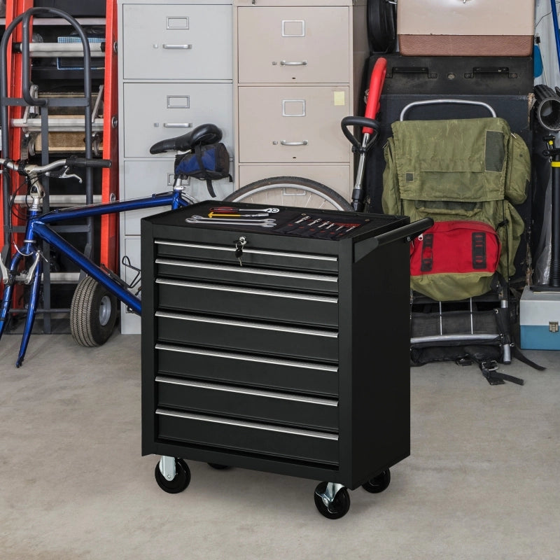 CARRELLO PORTA ATTREZZI 69x33x75 cm Nero in acciaio, 7 cassetti