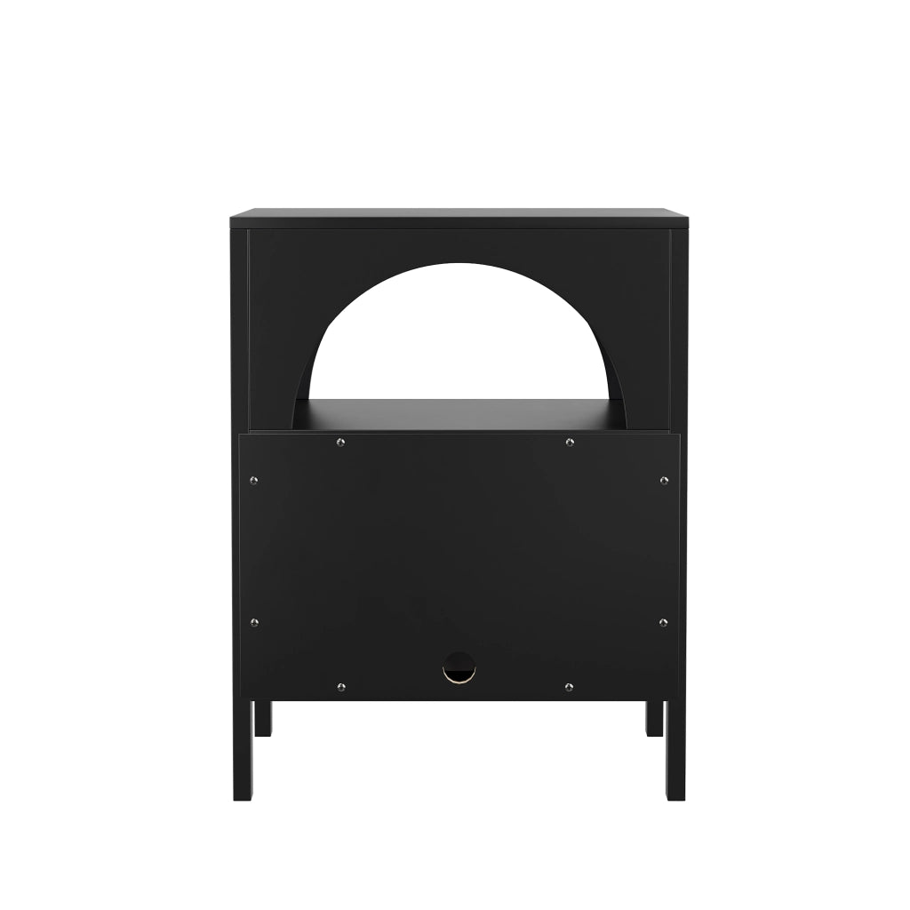 Comodino moderno multifunzione con 2 cassetti e 1 vano aperto, in MDF, per camera da letto, nero, 45 × 40 × 58 cm