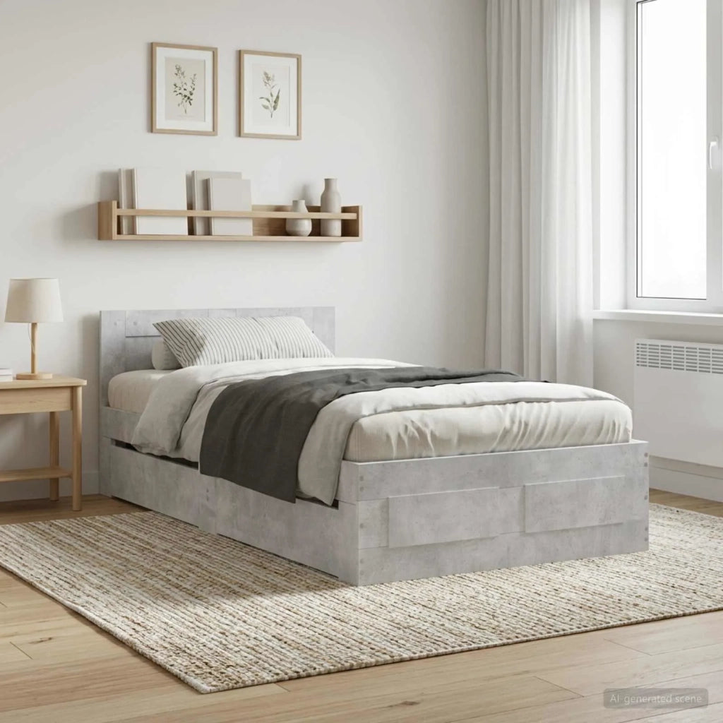 Struttura del letto 2 pz Grigio Cemento Legno ingegnerizzato 3429682