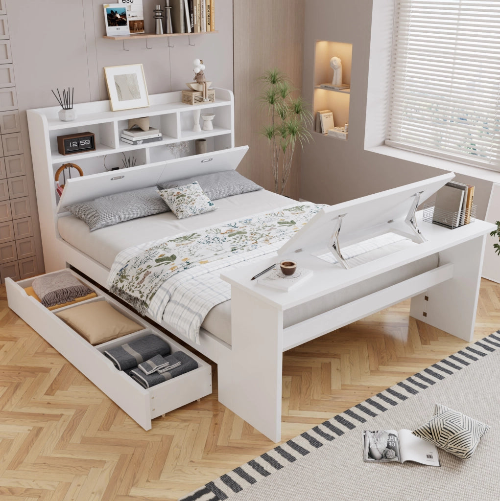 Letto singolo 140x200 cm con scrivania pieghevole e cassetto