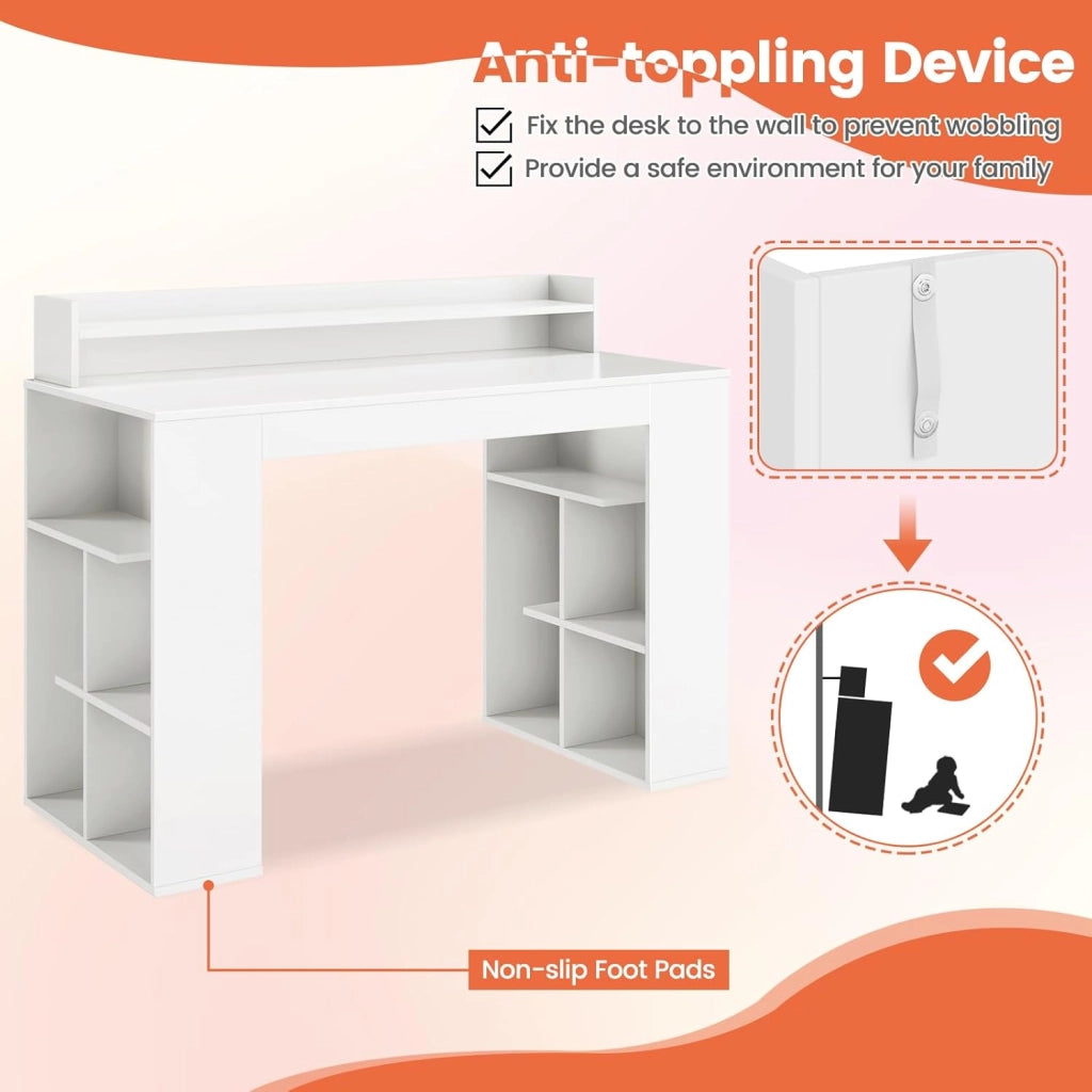 Scrivania con Libreria, Scrivania Moderna con Libreria a Cubi, Tavolo Salvaspazio con Scomparti e Kit Antiribaltamento Adatta a Studio, Ufficio, Camera da Letto, 120 x 54 x 90,5 cm, Bianco