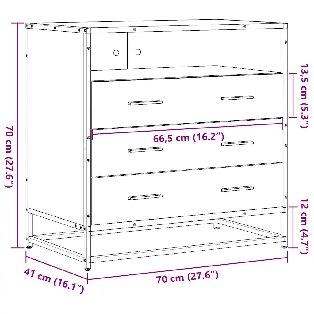 Cassettiera Nera 70x41x70 cm in Legno Multistrato 849084