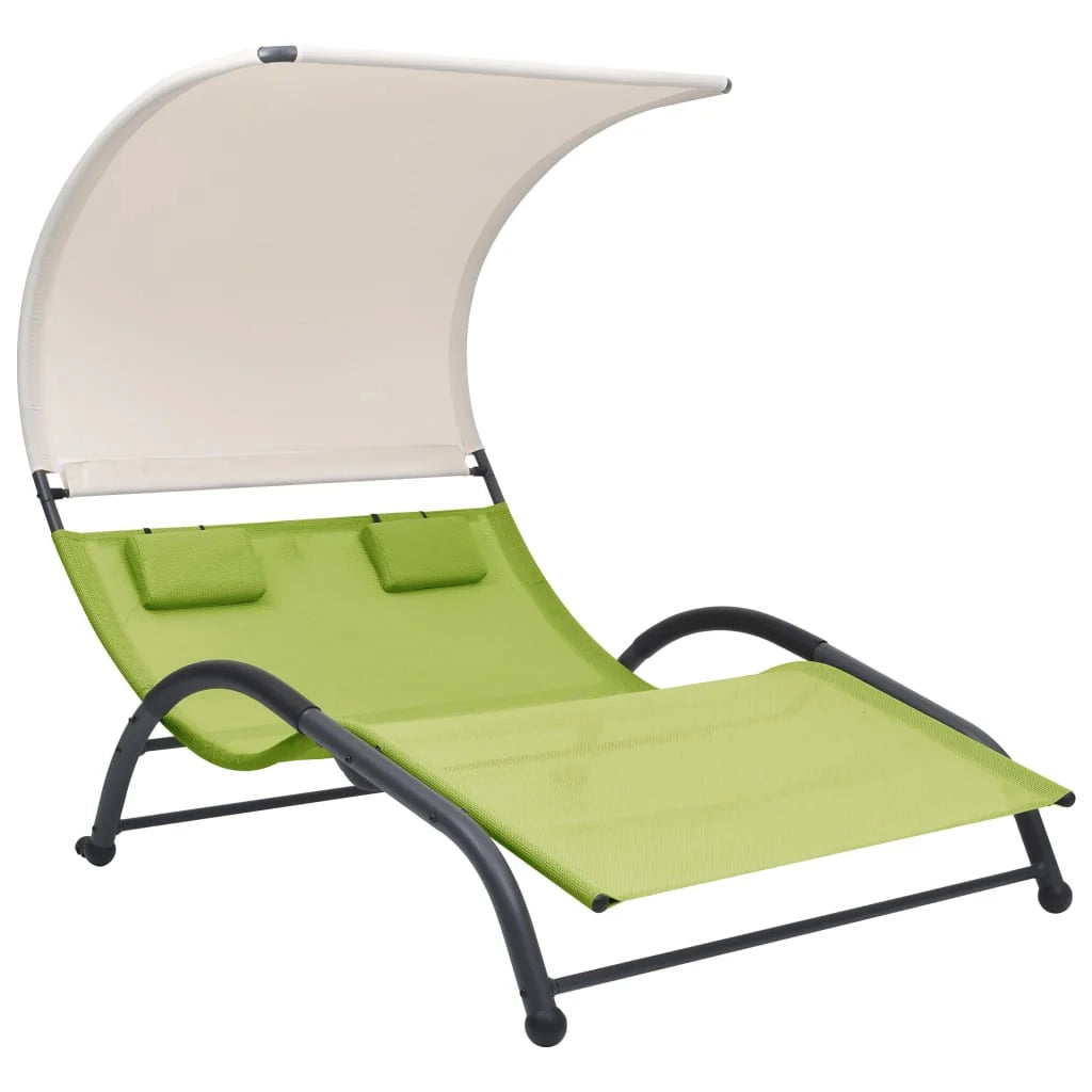Lettino prendisole sedia a sdraio lettino prendisole letto da giardino mobili da giardino mobili da esterno doppi con baldacchino in textilene verde 02_0012726