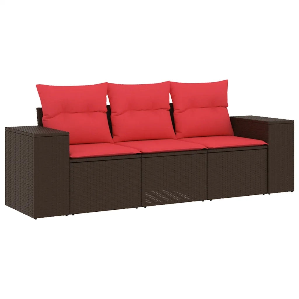 Salotto da Giardino-Set Divani da Giardino 3 pz con Cuscini Marrone in Polyrattan