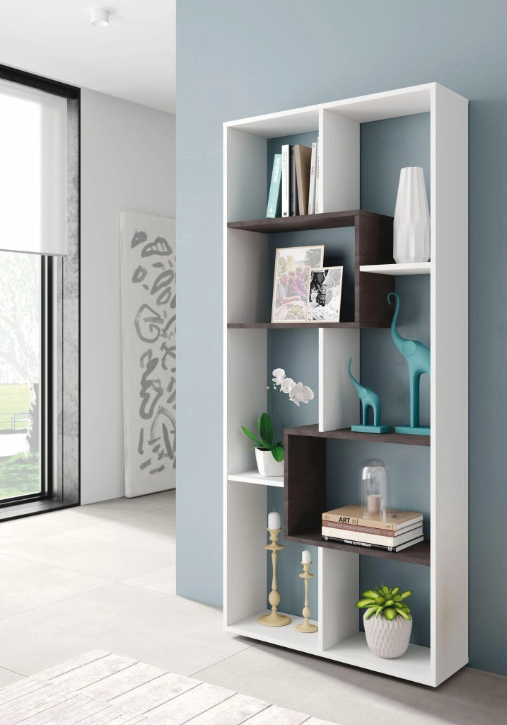 Scaffale Libreria 8 Vani Reversibile Verticale O Orizzontale Mobile Divisorio Da Parete Design Moderno Per Soggiorno Studio E Living 180 x 80 x 25 Cm Bianco E Ossido