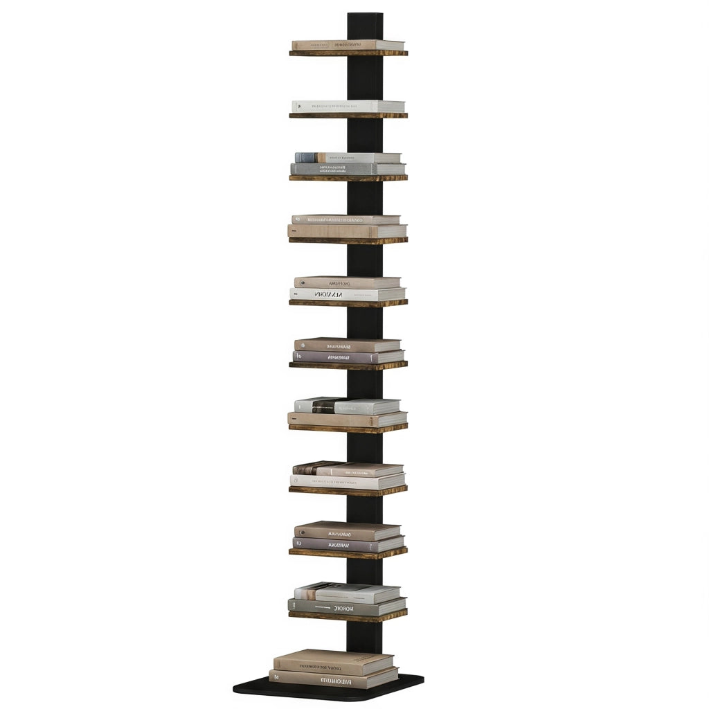 Libreria Torre 11 Ripiani, Scaffale Alto e Stretto Salvaspazio, Marrone Rustico
