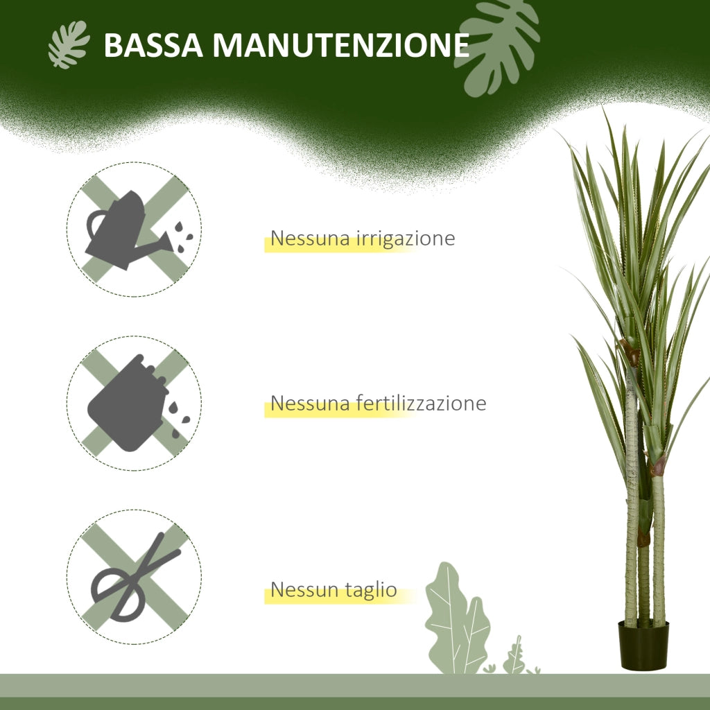 Pianta Artificiale di Yucca da 190 cm con 39 Foglie in Vaso Contenitore di PEVA e Cemento
