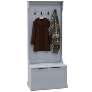Mobile Appendiabiti 3 in 1 con 4 Ganci e Panca Contenitore, in Legno, 71.5x39.5x170 cm, Grigio
