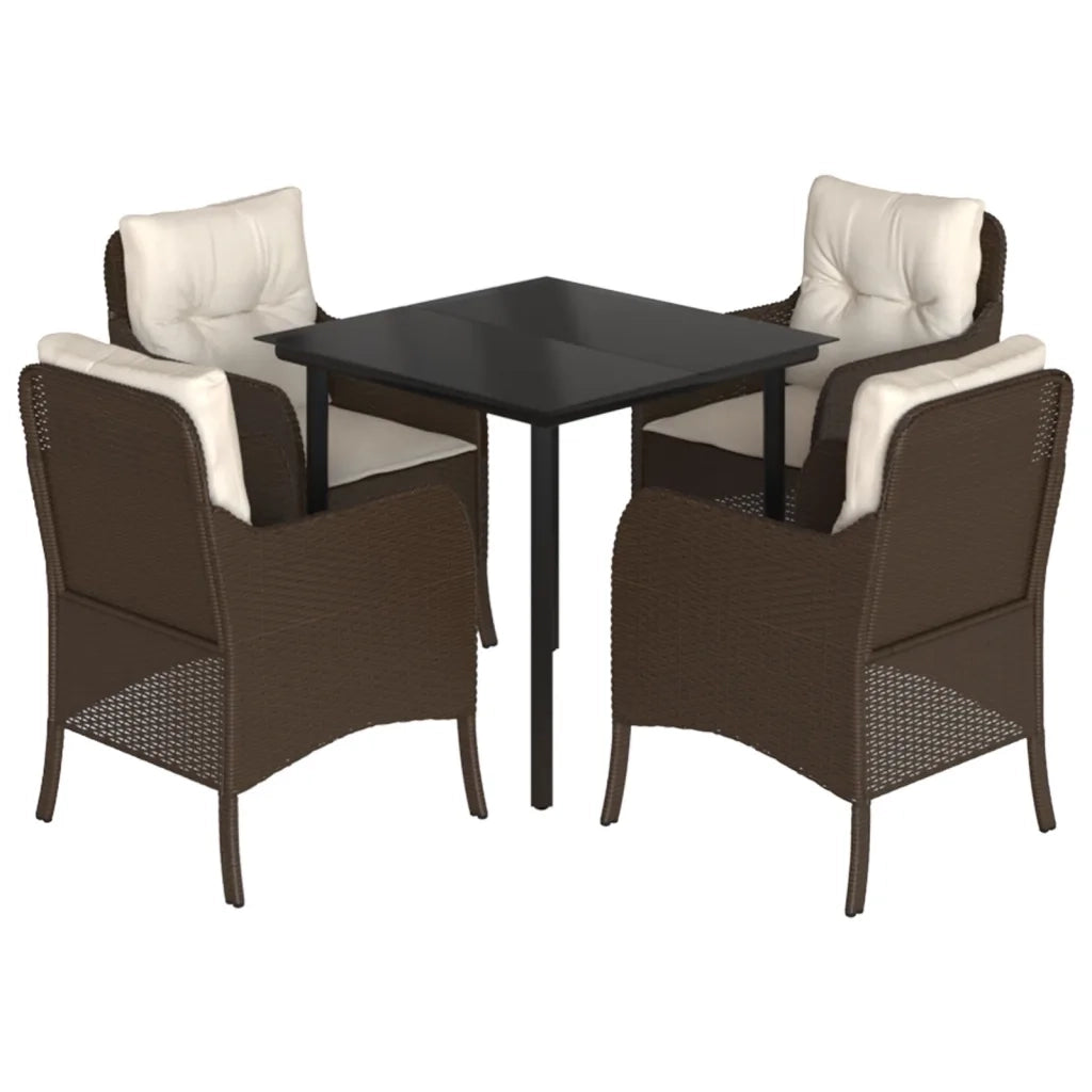 Set da Pranzo da Giardino 5pz con Cuscini in Polyrattan Marrone 3211942