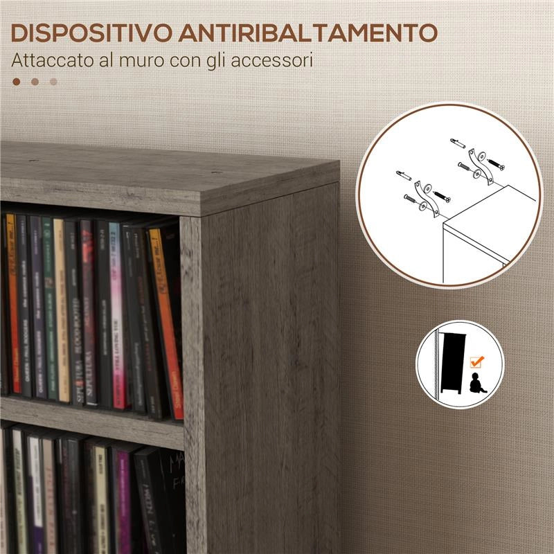 SET DI 2 SCAFFALI PORTA CD CON MENSOLE REGOLABILI PER 204 CD 21X22.5X88.5 CM GRIGIO