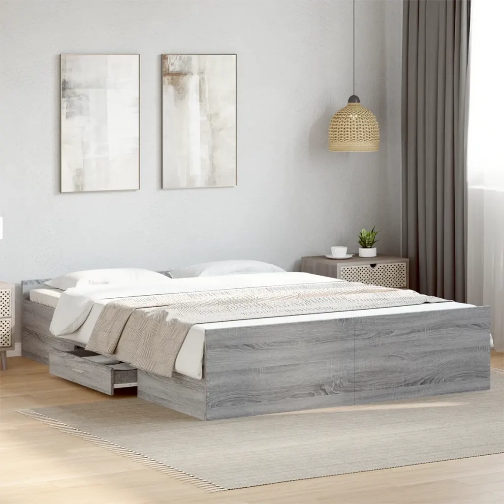 Giroletto Cassetti-Struttura Letto con contenitore Grigio Sonoma 160x200 cm Legno Multistrato 752983