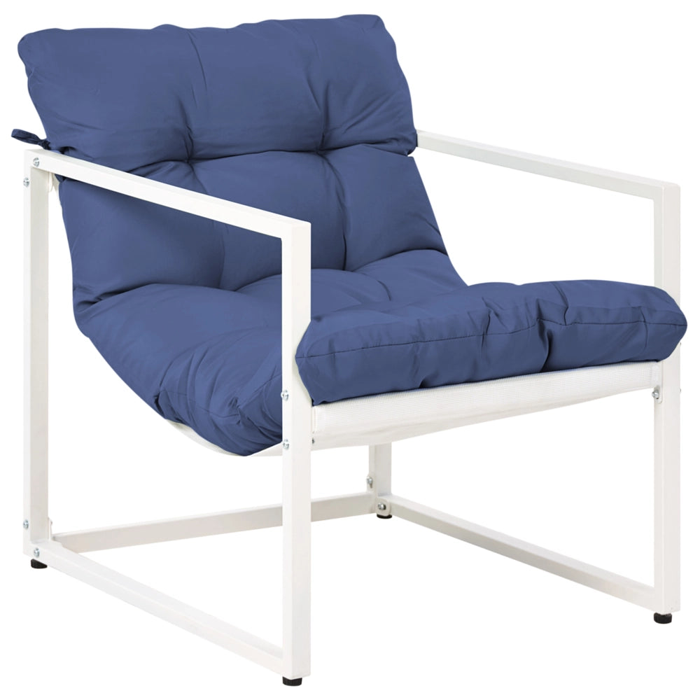 Set da giardino moderno a 4 posti in acciaio zincato con cuscini blu esterno elegante
