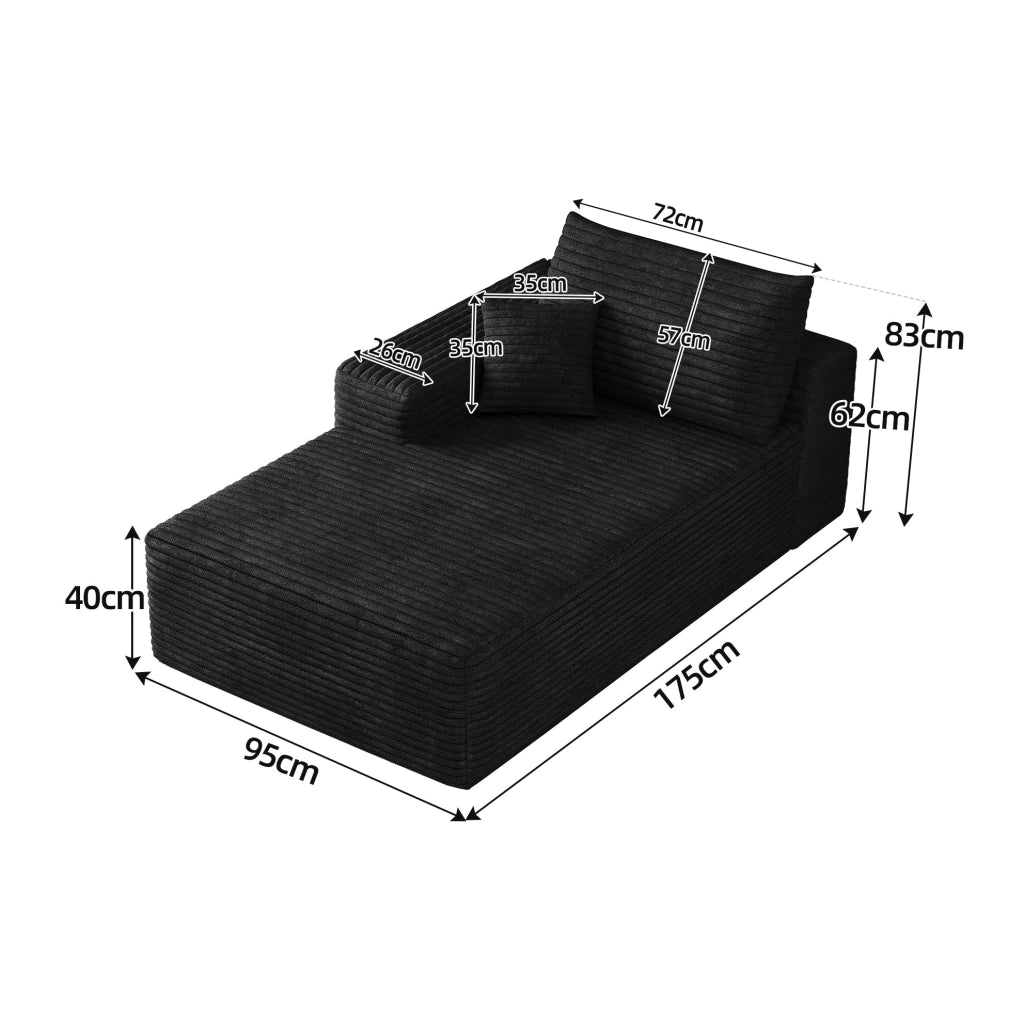DIVANO LETTO Chaise Lounge Modulare Nero in tessuto senza montaggio