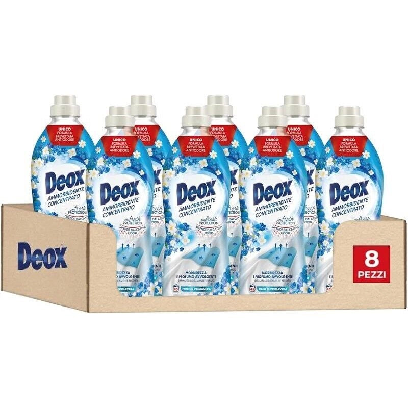 DEOX SET 8 CONFEZIONI AMMORBIDENTE CONCENTRATO LAVATRICE FIORI DI PRIMAVERA 360 LAVAGGI 900 ML L'UNA