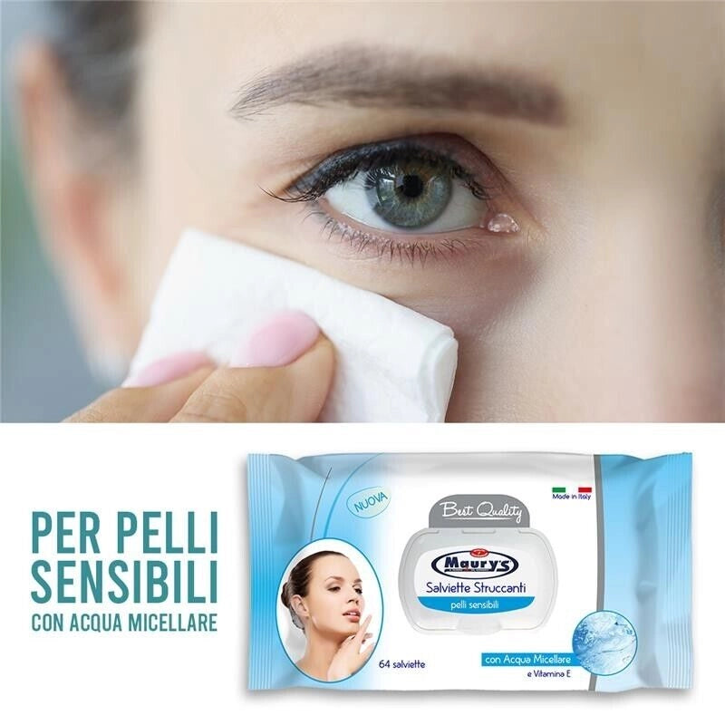 MAURY'S SALVIETTE DETERGENTI UMIDIFICATE STRUCCANTI 3IN1 64PZ PELLI SENSIBILI