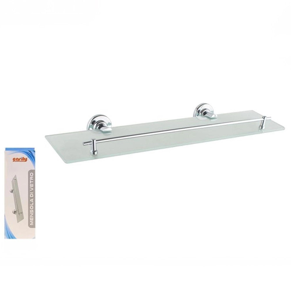 Trade Shop - Mensola In Vetro Satinato Arredo Bagno Con Reggimensola Fissaggio A Parete 79816 -