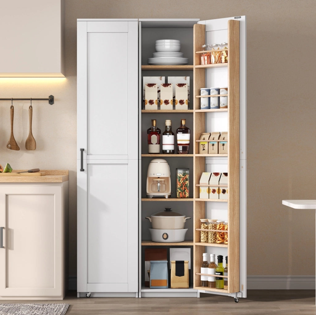 Armadio contenitore alto 40x40x183 cm con ripiani regolabili; MDF bianco/naturale