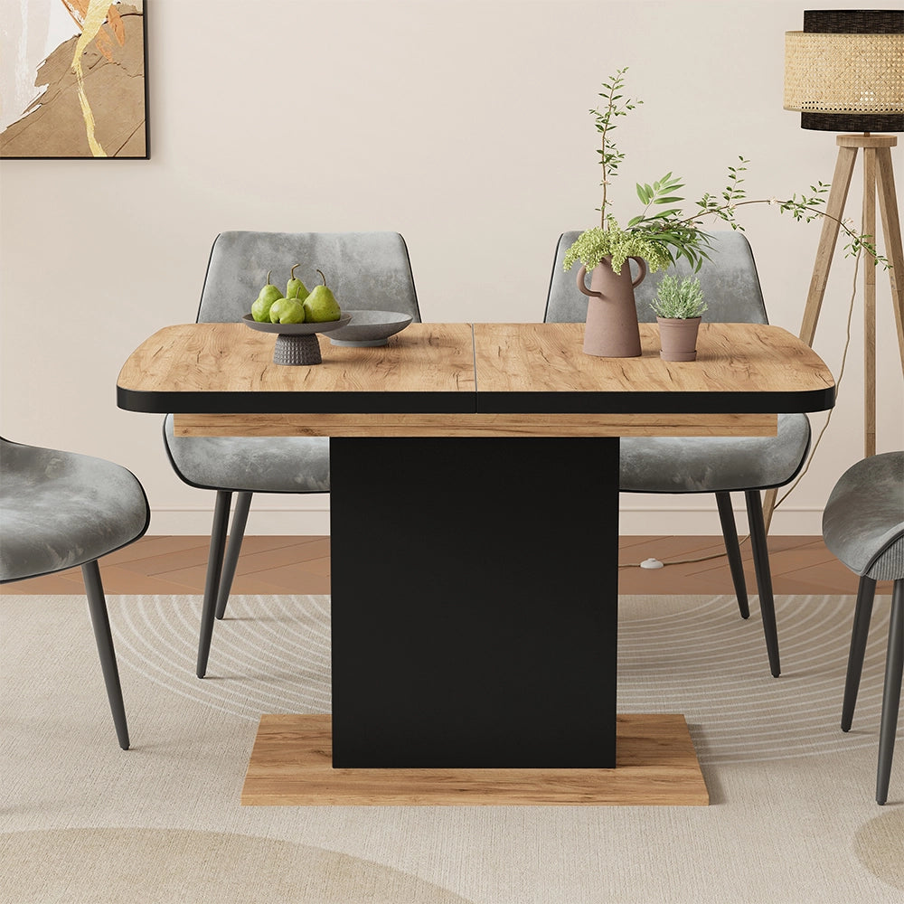 Vicco Tavolo da pranzo Estensibile Nero/quercia 120/160 x 80 cm con scomparti aperti