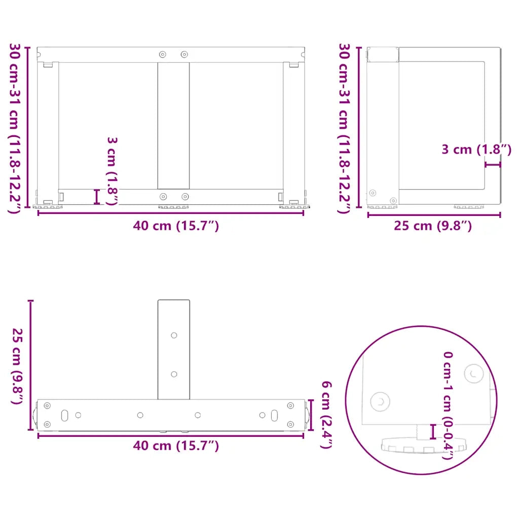 vidaXL Gambe per Tavolino da Caffè a Forma di T 2 pz Antracite 40x25x(30-31) cm Acciaio