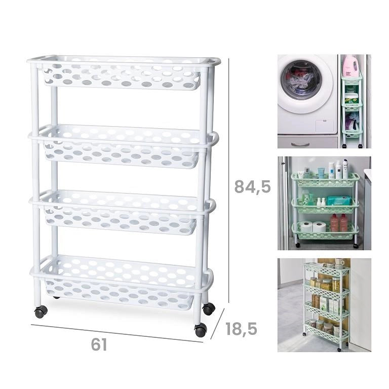Carrello da Cucina Ripostiglio Slim Bianco 4 Piani 84 x 61 x 18,5 cm