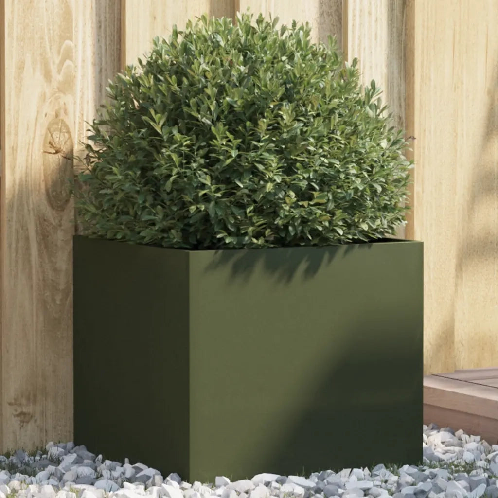 Fioriera | Cassetta per fiori | Vaso Verde Oliva 42x40x39 cm in Acciaio