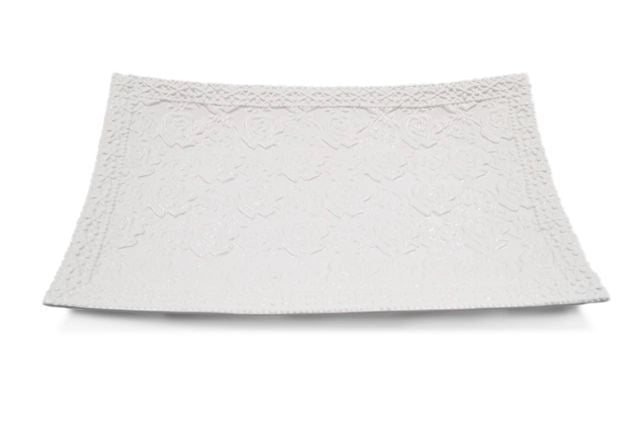 Piatto Decorativo Rettangolare in Ceramica Bianco Traforato 34 cm