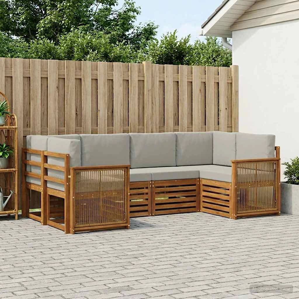 Set di divani da esterno 5 pz Naturale e Grigio Chiaro 3384777