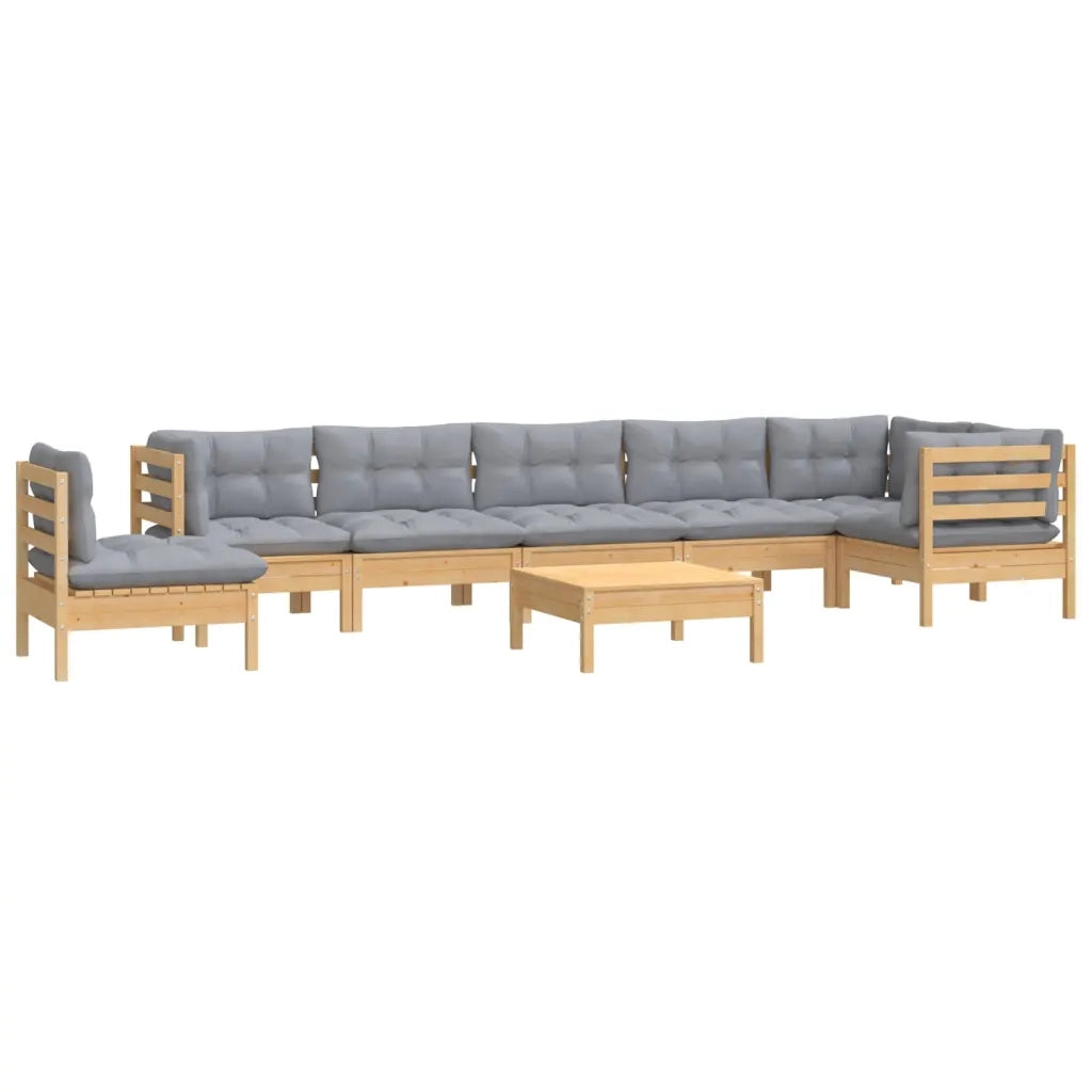 Set Divani da Giardino 9 pz con Cuscini Grigi Massello di Pino 3096736
