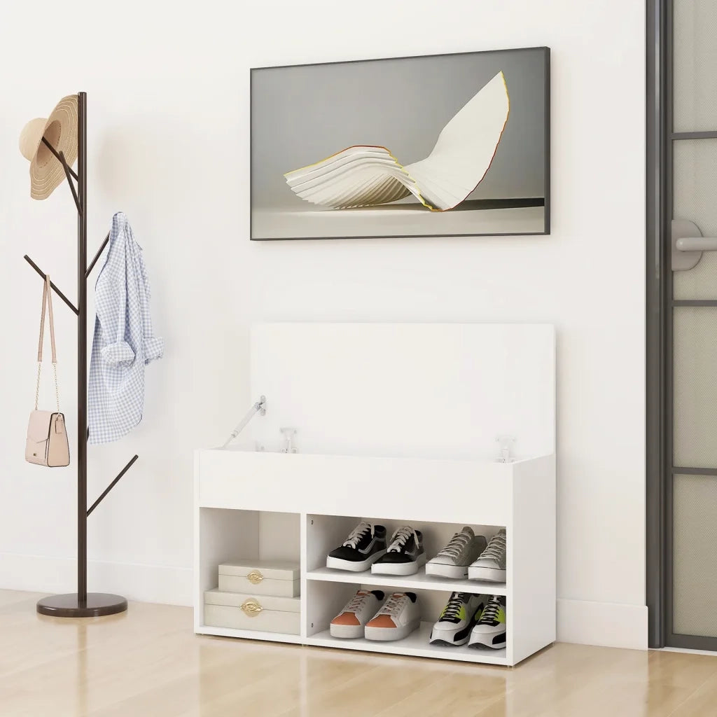 Panca Portascarpe-Sgabello-Panca Scarpiera Bianco 103x30x54,5 cm in Truciolato