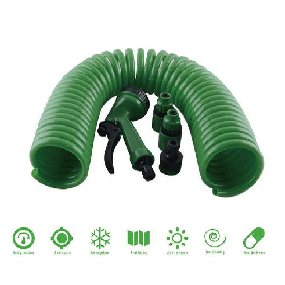Trade Shop - Tubo Flessibile Spirale Molla 10 Mt Con Pistola Innaffiare Giardino Pompa 57518 -