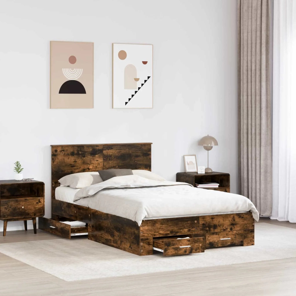 Struttura del letto Rovere fumé 135 x 190 cm Legno multistrato