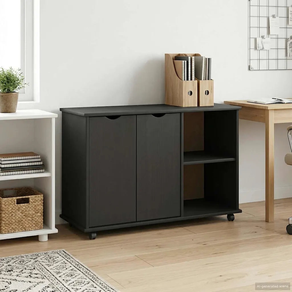 Mobile con Ruote Nero 100 x 39 x 65,5 cm Legno di Pino Massello 42028387