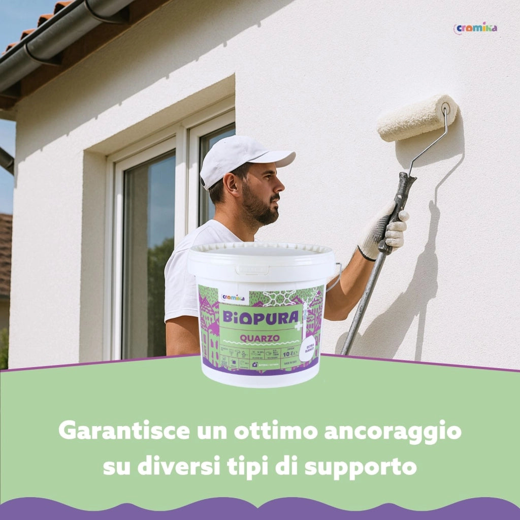 Pittura quarzo antialga interni esterni finitura opaca linea biopura cromika *** formato 10 lt, confezione 1