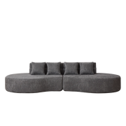 Divano modulare 2 pezzi con schienale a livelli e cuscini in chenille grigio
