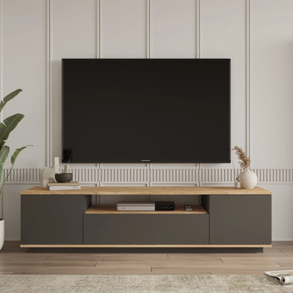 Porta TV in legno "FR7" - 180 x 44 x 44 cm - Pino AtlanticoAntracite